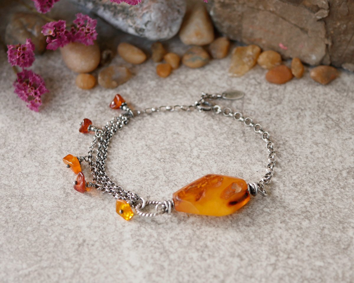 Bransoletka z Bursztynem w srebrze