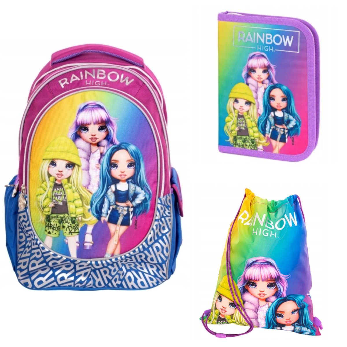 TORNISTER+PIÓRNIK+WOREK SILVER RAINBOW HIGH ZESTAW