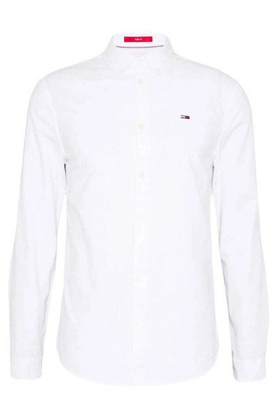 Tommy Jeans koszula męska Slim Fit biała długi rękaw, Rozmiar M