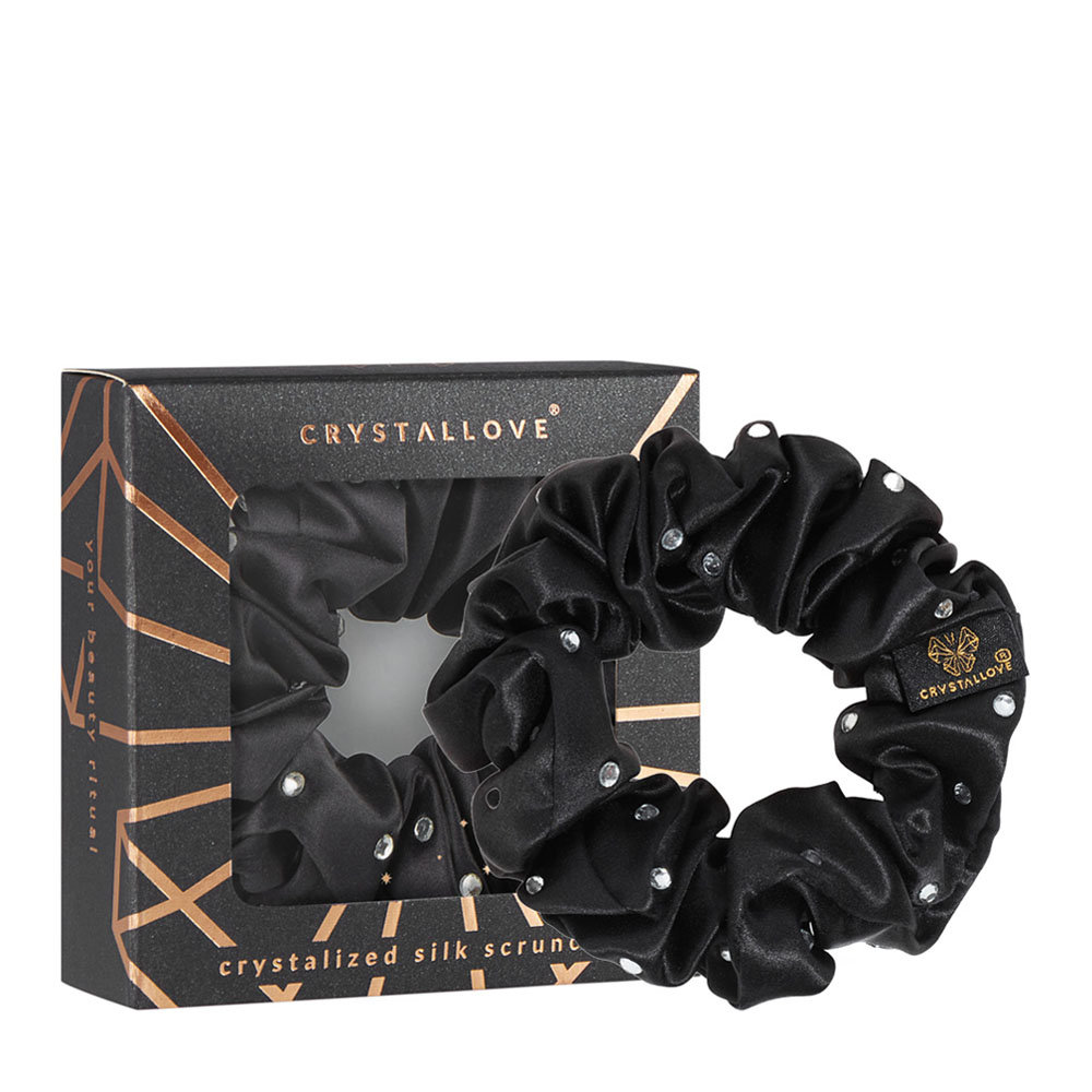 CRYSTALLOVE Gumka do włosów z jedwabiu z kryształkami - black