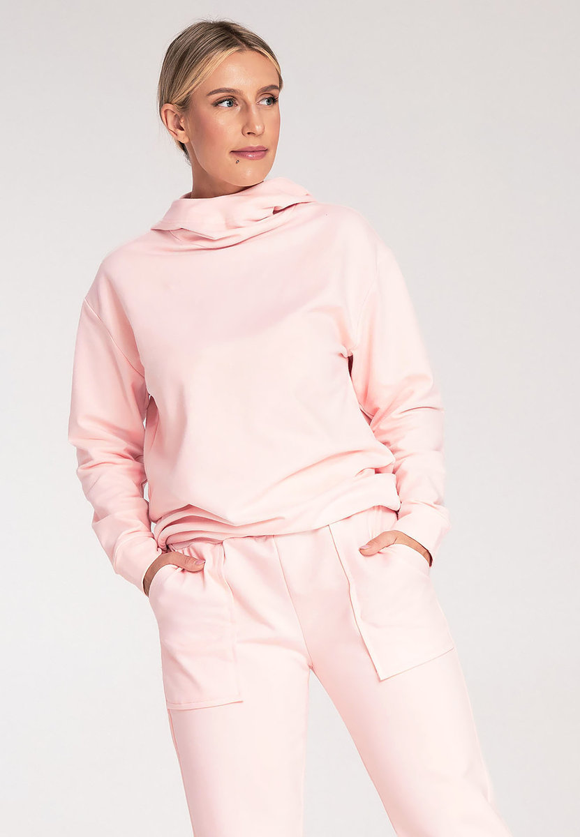 Damska bluza z kapturem - jasnoróżowa bluza damska M1034 rozmiar L