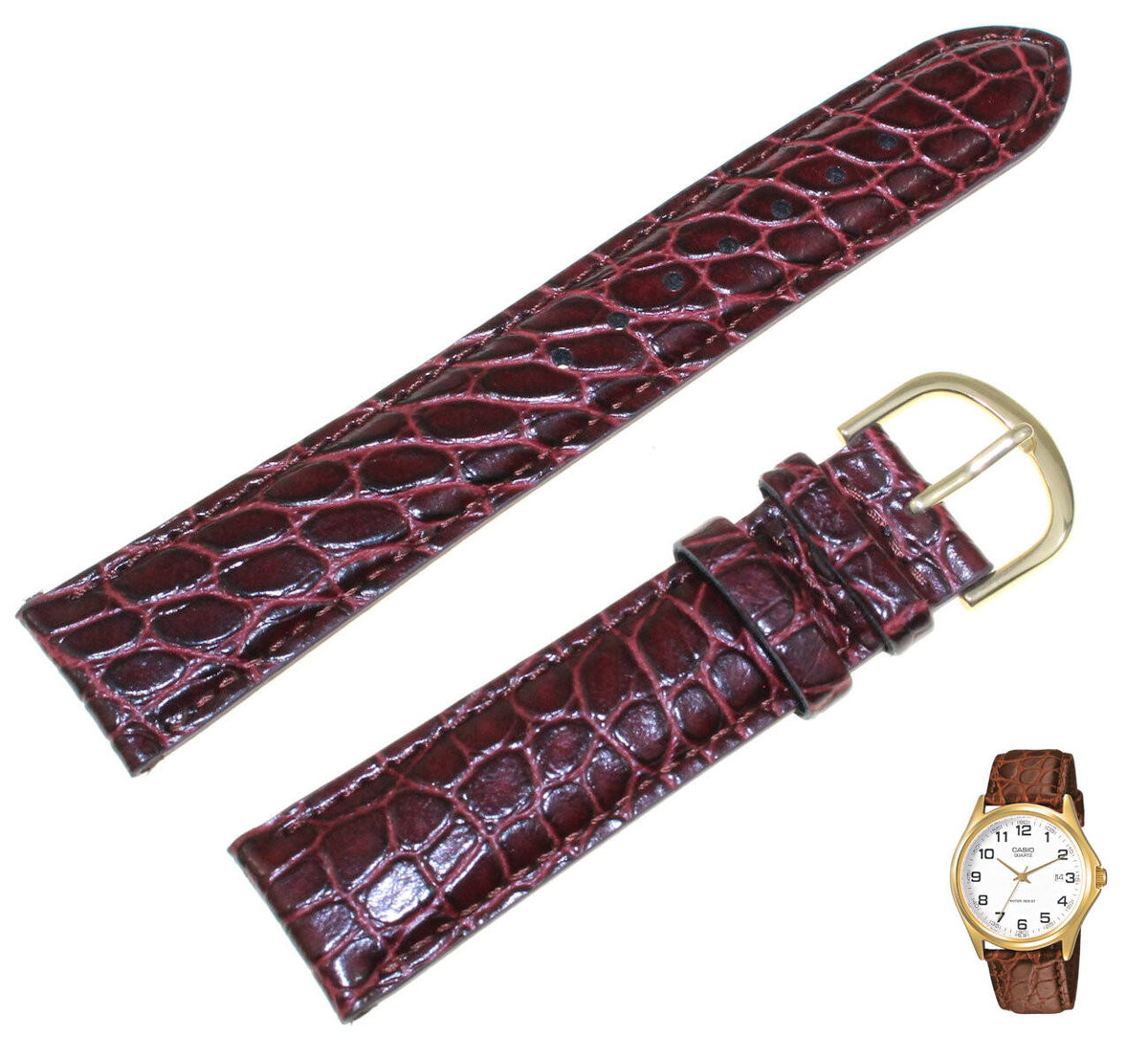 Skórzany pasek do zegarka Casio MTP-1188Q bordowy 20 mm