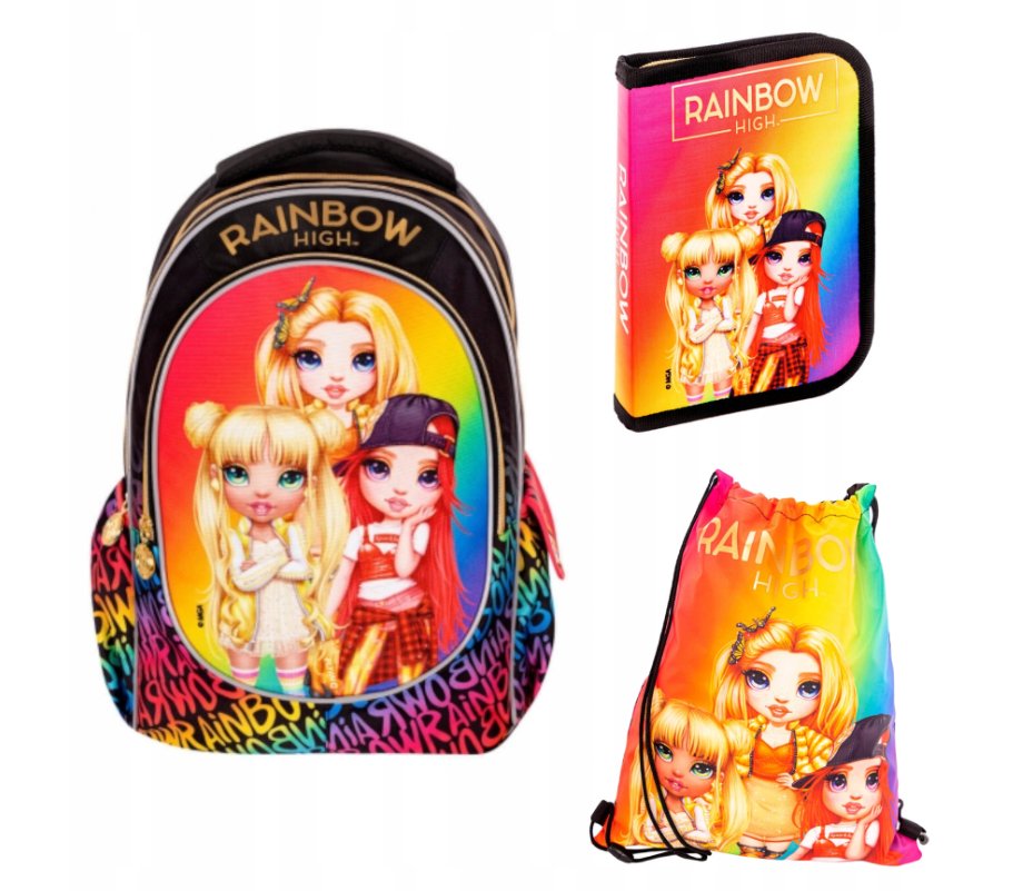TORNISTER+PIÓRNIK+WOREK GOLDEN RAINBOW HIGH ZESTAW ASTRA