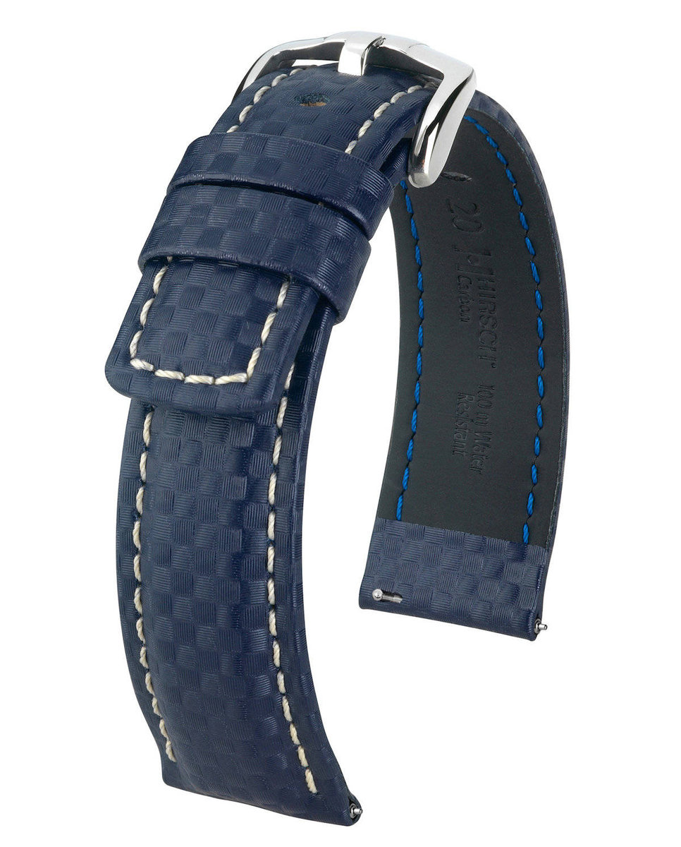 Skórzany wodoodporny pasek do zegarka 22 mm HIRSCH Carbon L 02592080-2-22