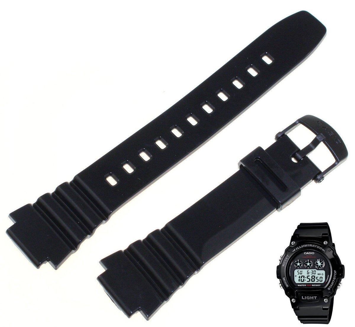 Pasek do zegarka Casio W-214HC czarny lakierowany 10409322