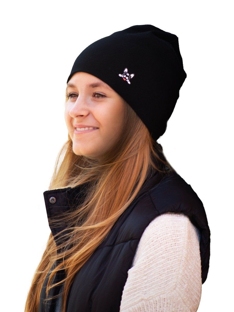 Czapka przejściowa bawełniana dziewczęca piesek czarna 46-48 YOCLUB