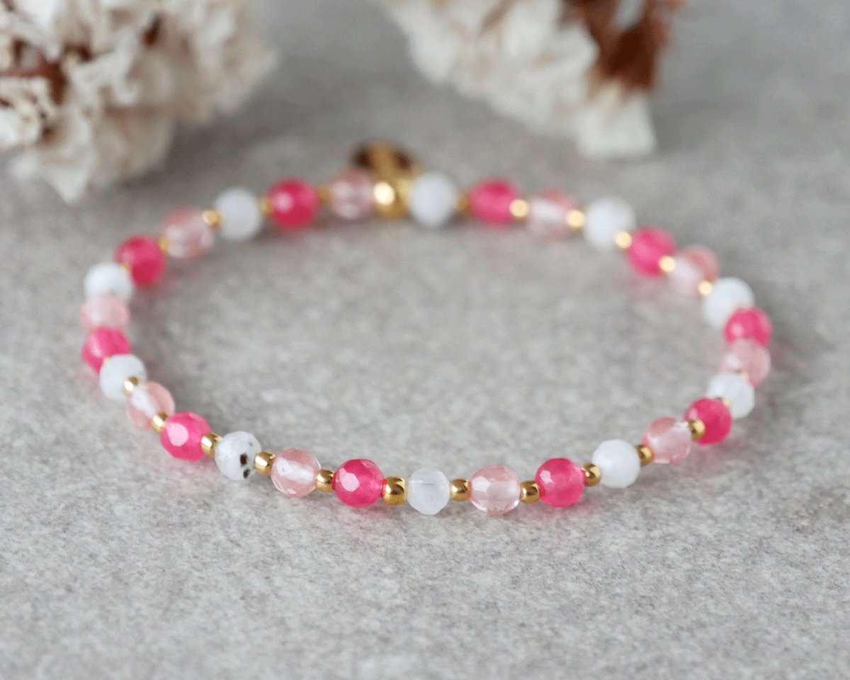 Bransoletka z kamieniem księżycowym i jadeitem w pozłacanym srebrze