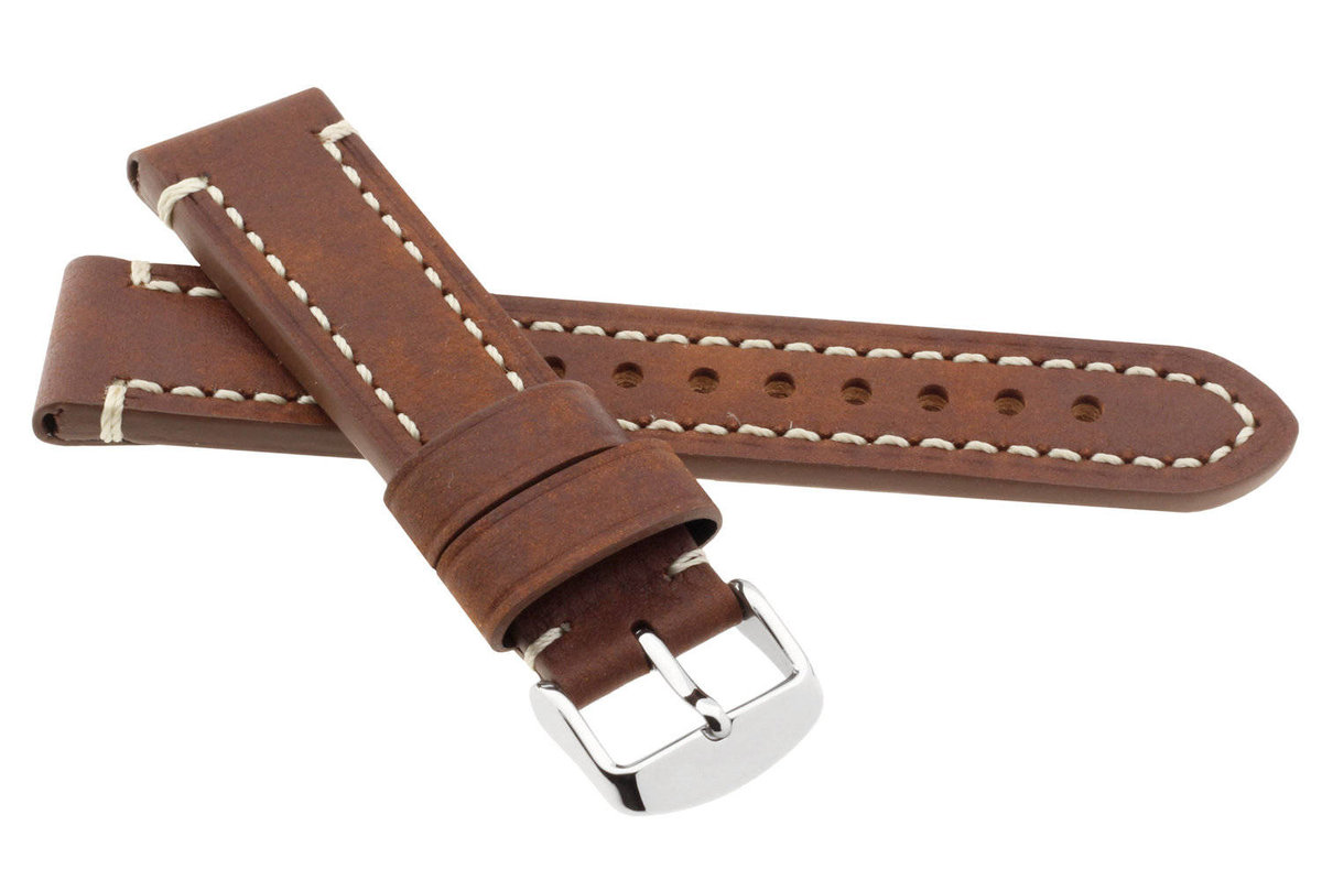 Skórzany pasek do zegarka 22 mm JVD R42003-22 brązowy
