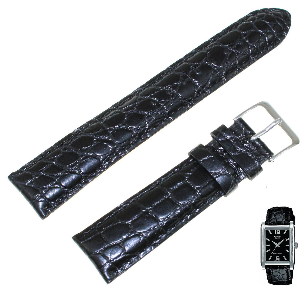 Skórzany pasek do zegarka Casio MTP-1235 czarny 20 mm