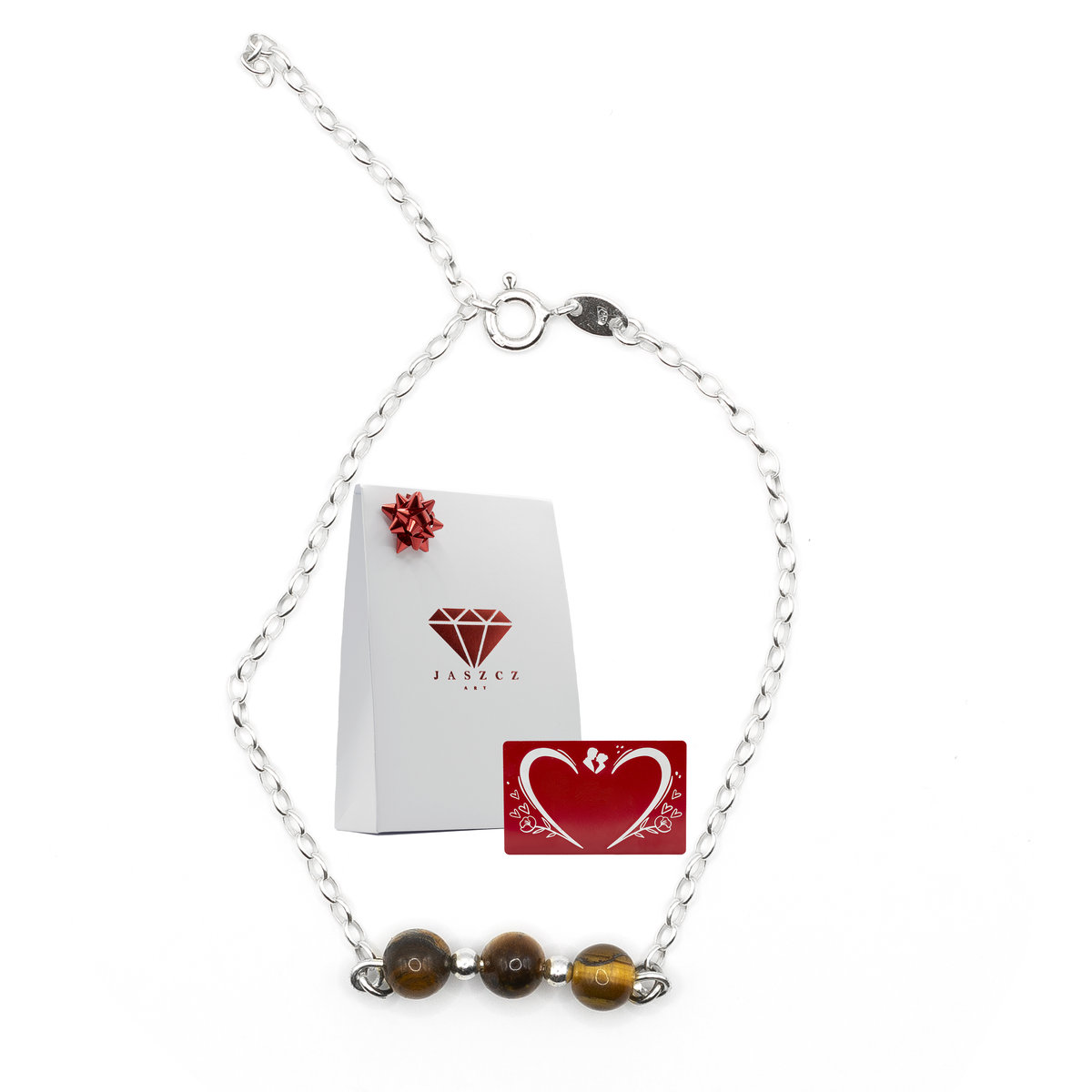 Bransoletka – TYGRYSIE OKO, Srebro p.925, Metalowa Karta Miłości z Grawerem