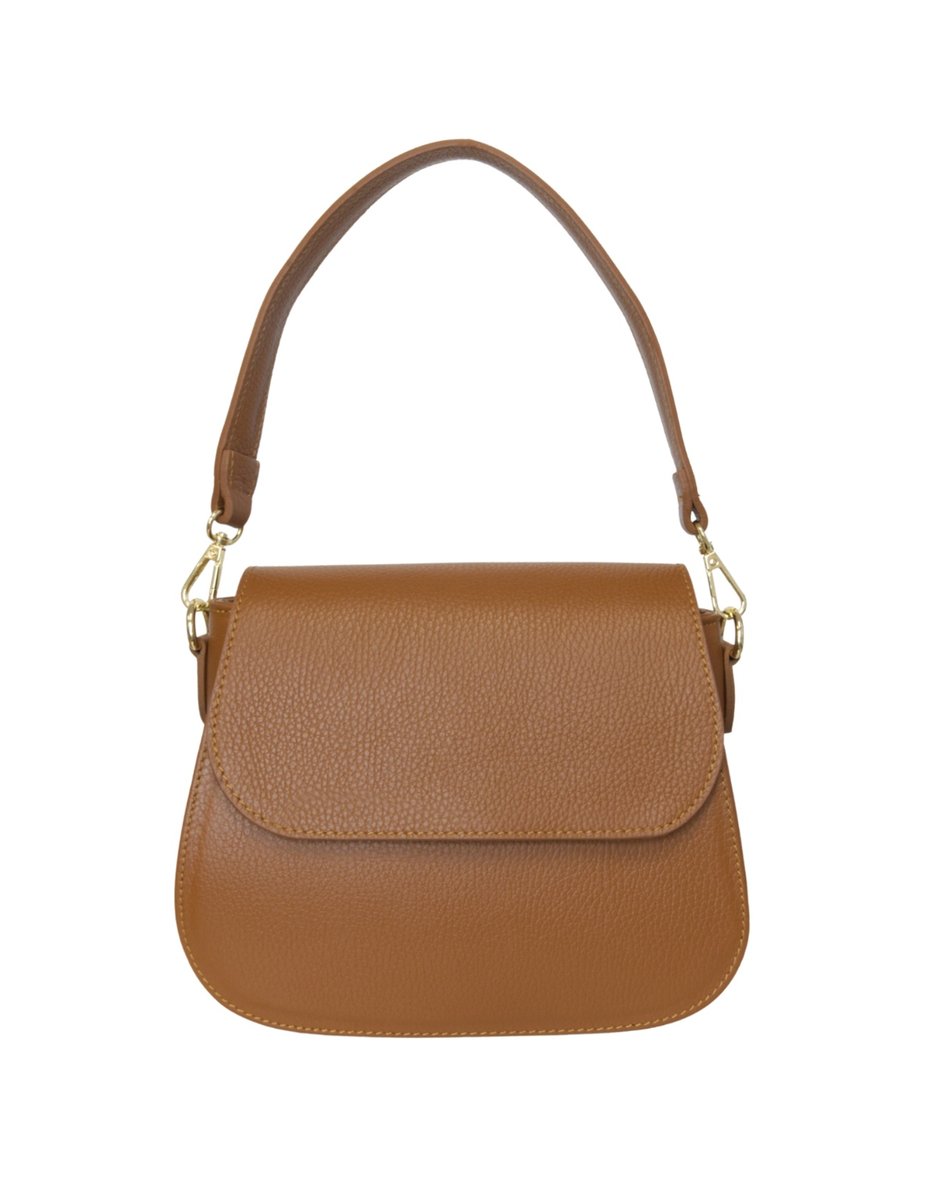 Skórzana listonoszka damska sztywna Jasny brąz 2 odpinane paski