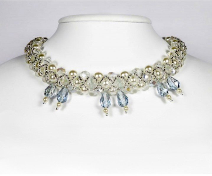 Naszyjnik panny młodej z kryształkami i perłami Bohemia Angelica 03/Raffaella De Angeli