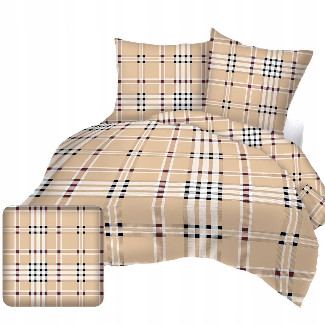 Komplet Pościeli 140x200 Bawełniana 1x70/80 Krata Beż