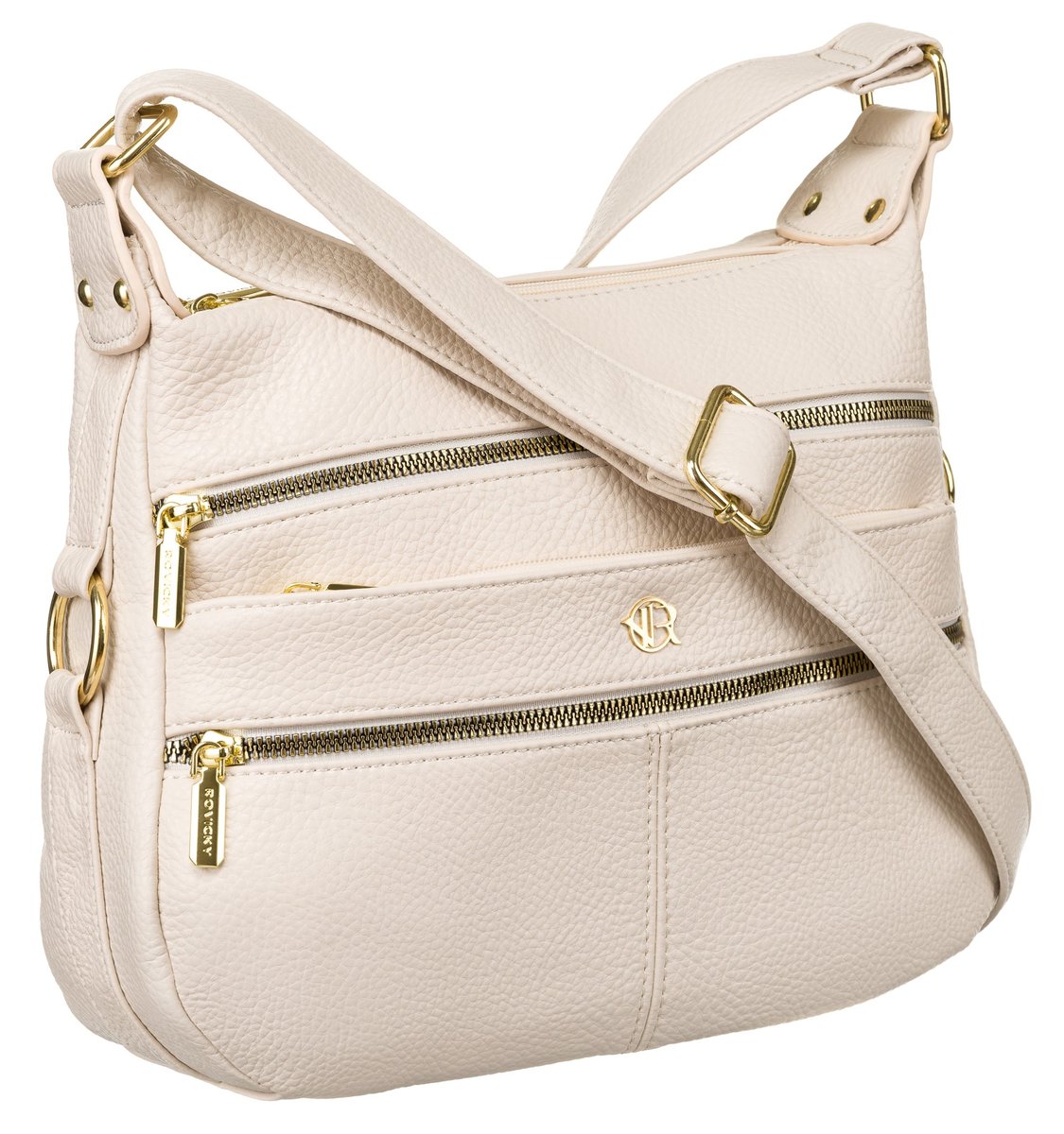 Torebka damska na ramię eko Rovicky na suwak pojemna listonoszka z kieszeniami, beżowy