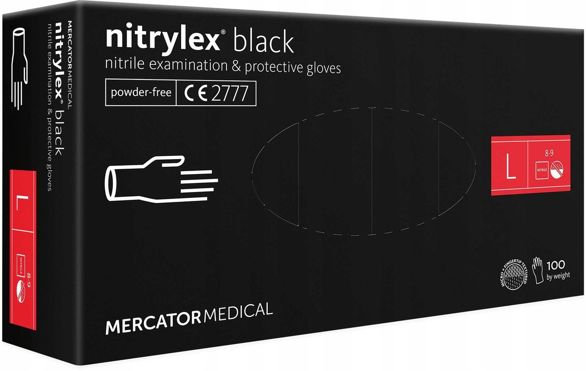 Rękawice Nitrylowe 100 sztuk / Czarne / Rozmiar: 9 - L / Nitrylex Black