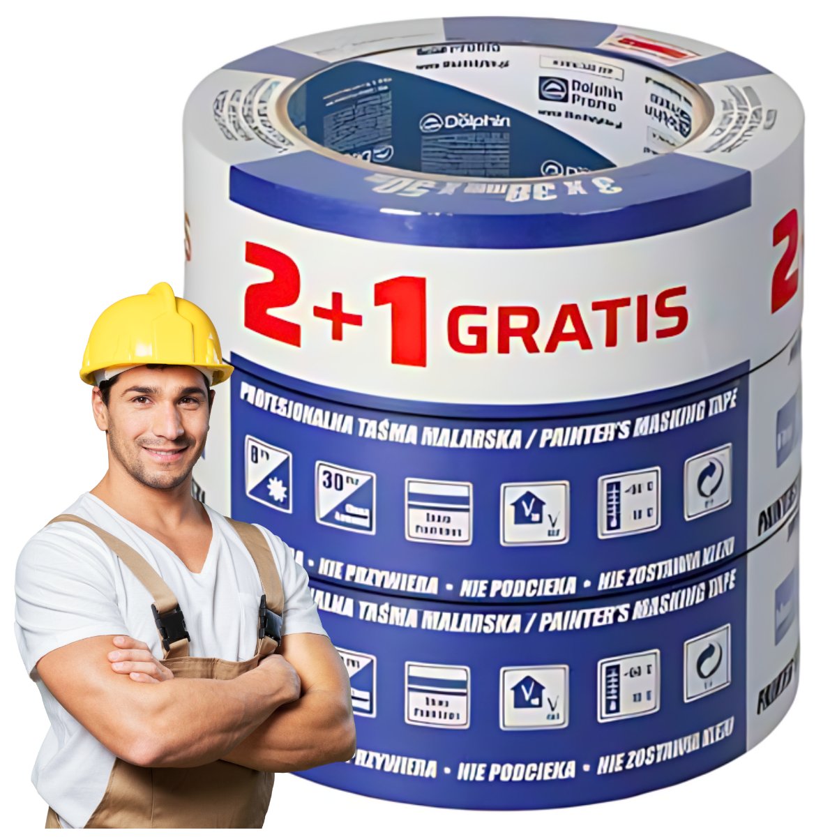 Blue Dolphin Taśma Malarska Niebieska 2x 48mmx50m + Taśma 30mmx50m