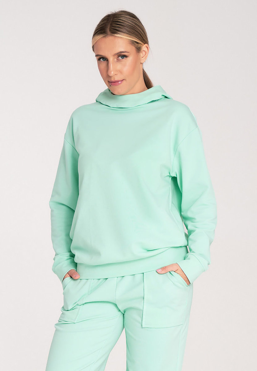 Damska bluza z kapturem - miętowa bluza damska M1034 rozmiar L