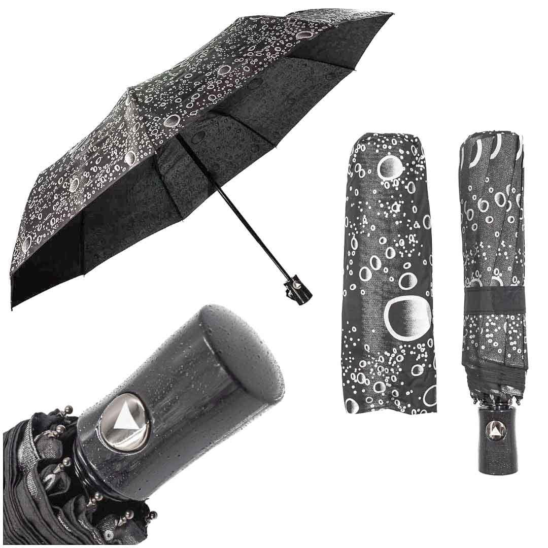 Parasol czarny krople deszczu półautomat parasolka do torebki mocna