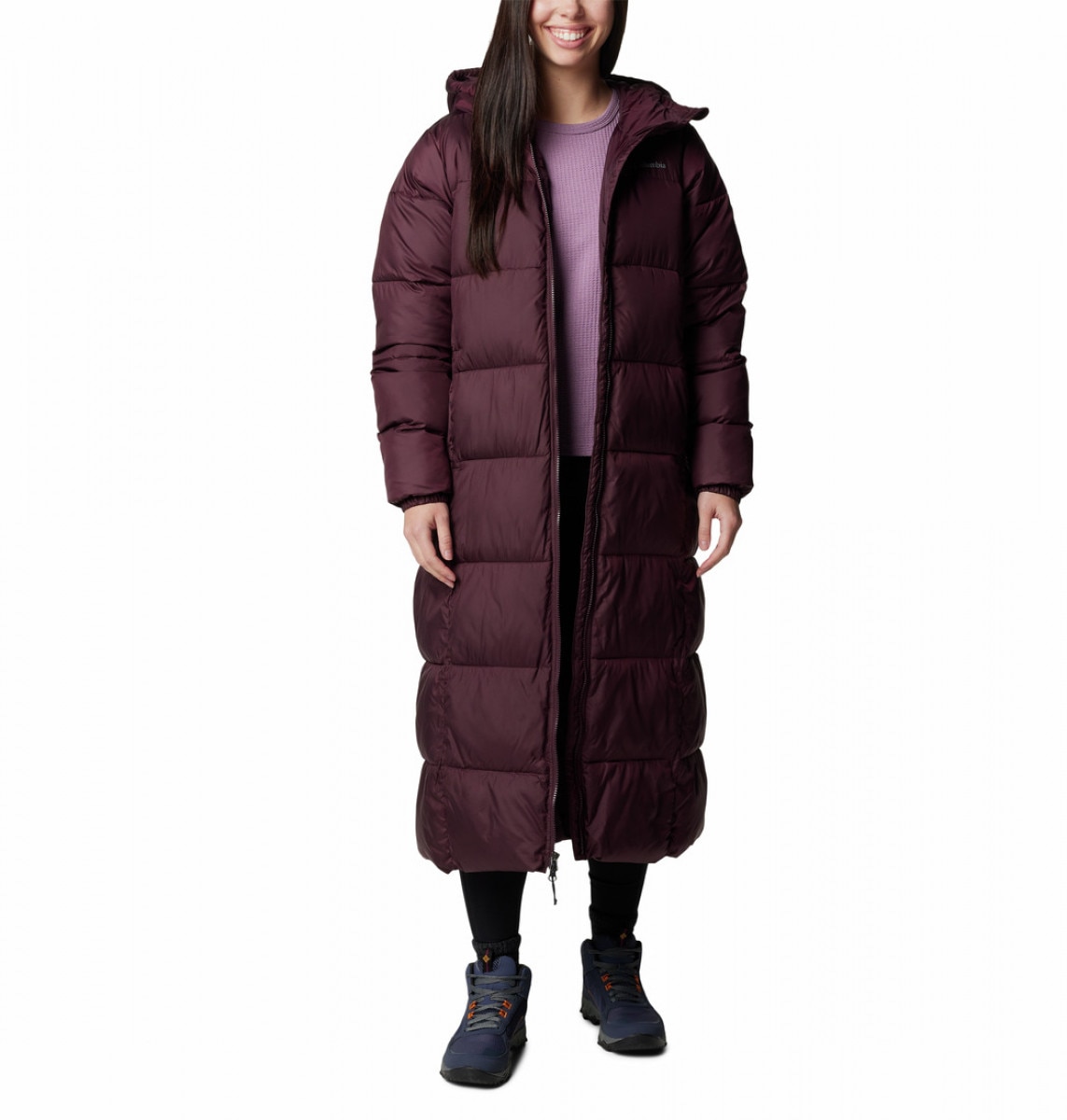 Damski płaszcz puchowy pikowany Columbia Pike Lake III Long Puffer Jacket - fioletowy - COLUMBIA