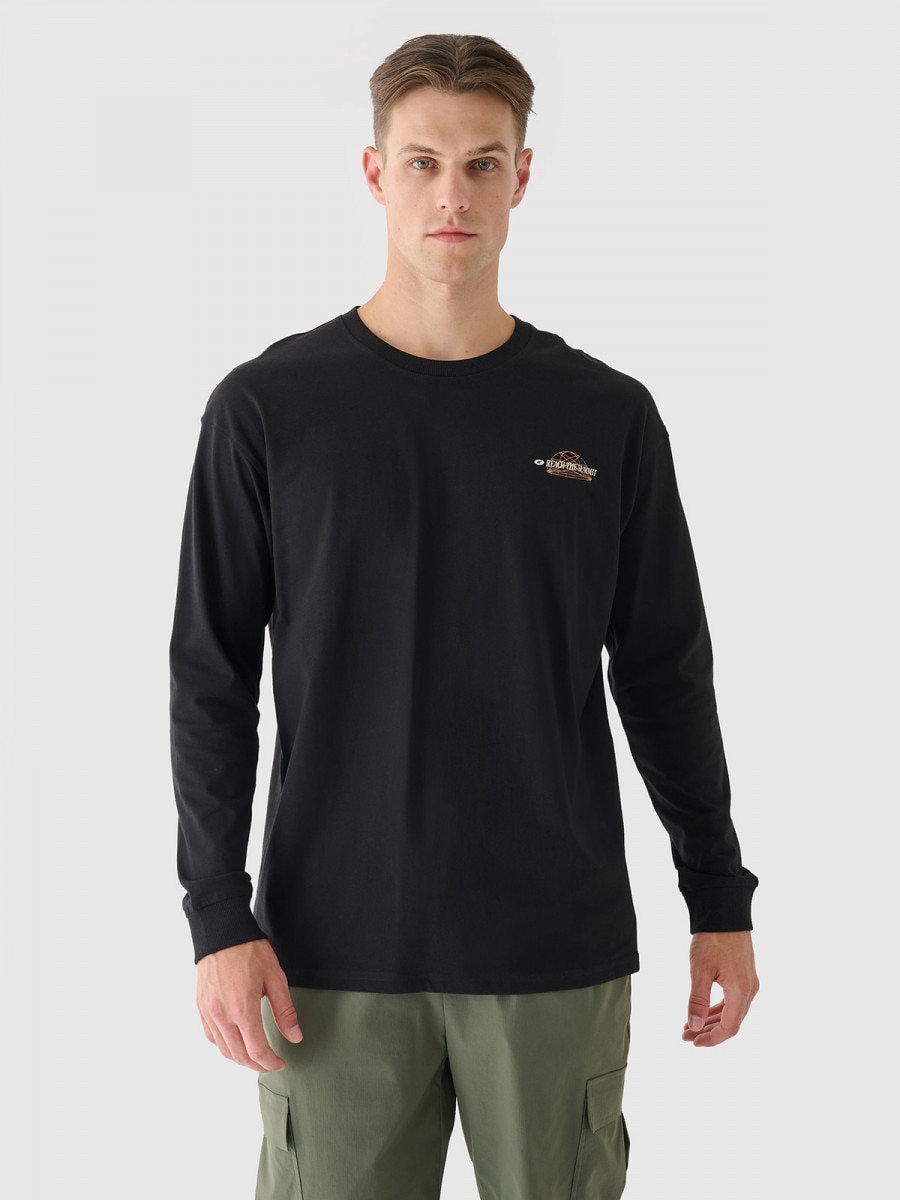 Męski longsleeve z nadrukiem 4F 4FRAW24TLONM502 - czarny