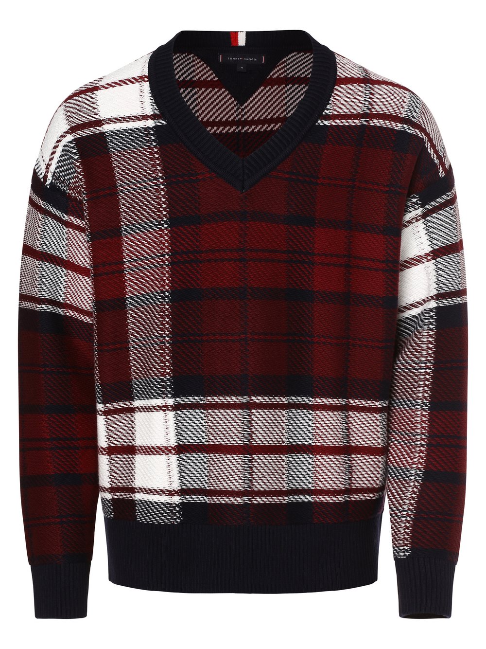 Tommy Hilfiger Sweter męski Mężczyźni Bawełna niebieski|czerwony|biały w kratkę, L