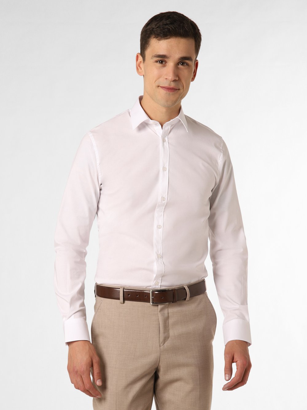 Finshley & Harding Koszula męska Mężczyźni Super Slim Fit Bawełna biały jednolity kołnierzyk kent, 35