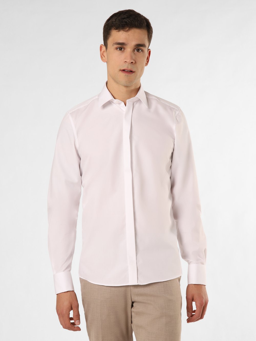 Finshley & Harding Koszula męska łatwa w prasowaniu z wywijanymi mankietami Mężczyźni Slim Fit Bawełna biały jednolity kołnierzyk kent, 37