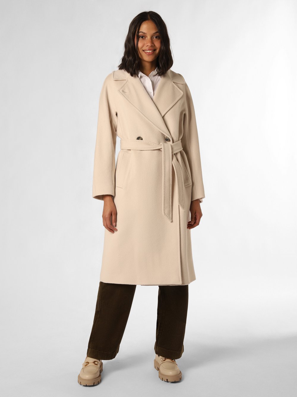 Max Mara Weekend Płaszcz damski Kobiety wełna ze strzyży beżowy jednolity, 40