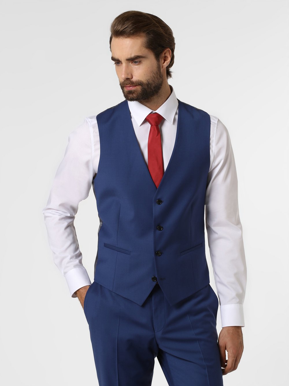 Finshley & Harding London Męska kamizelka od garnituru modułowego Mężczyźni Slim Fit niebieski jednolity, 44
