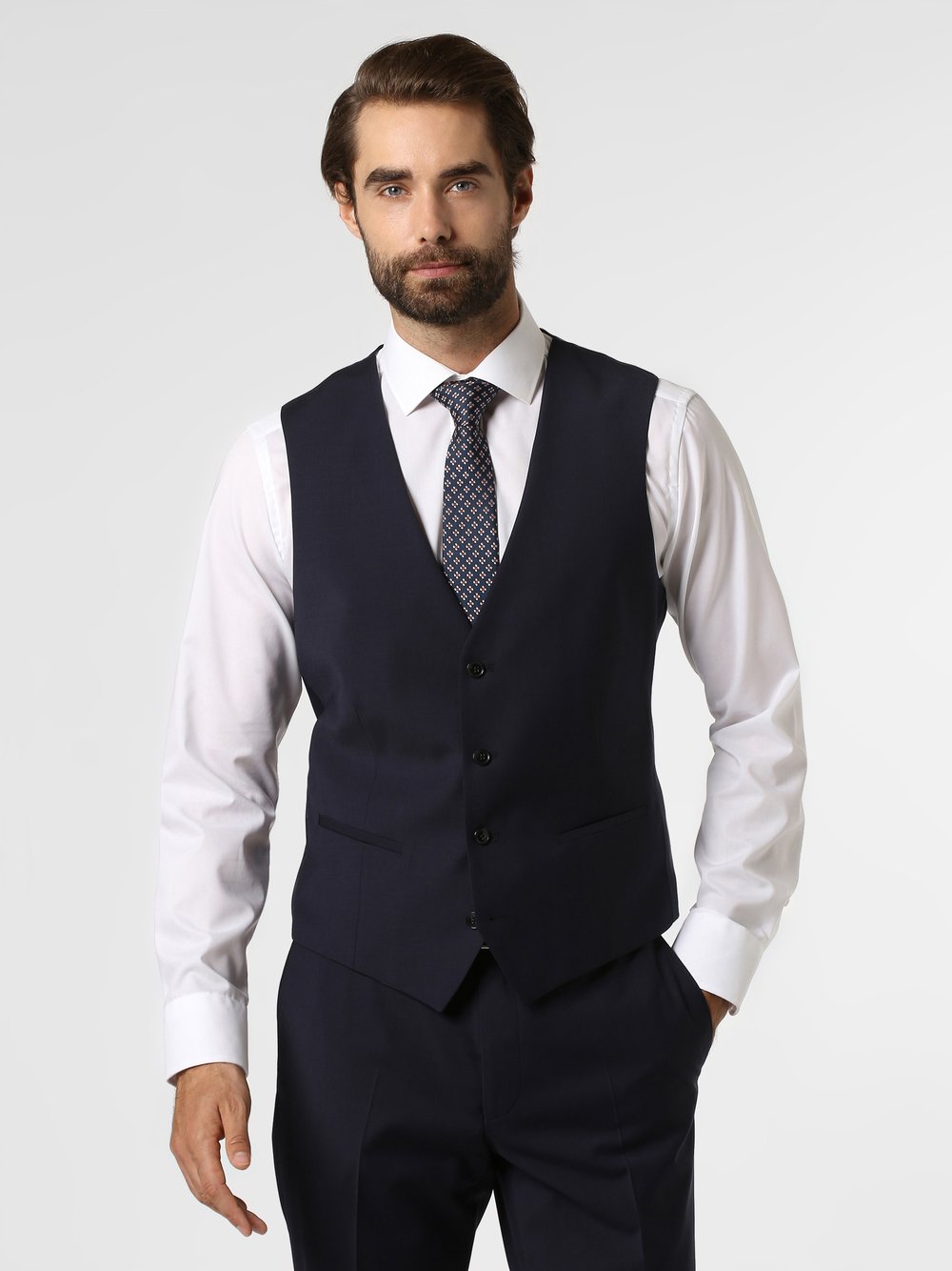 Finshley & Harding London Męska kamizelka od garnituru modułowego Mężczyźni Slim Fit wełna ze strzyży niebieski jednolity, 42