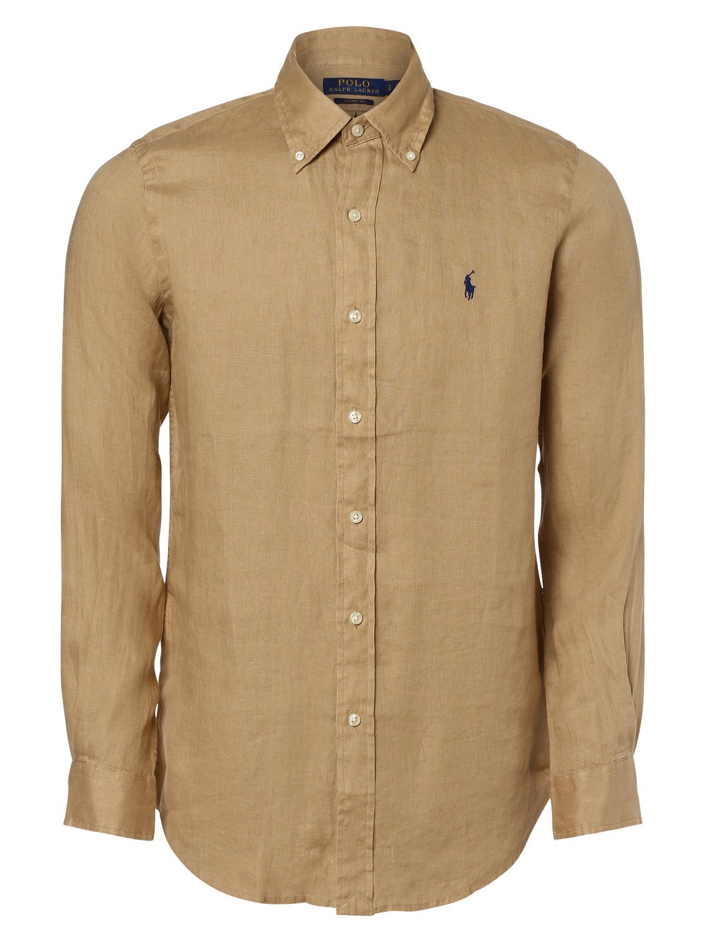 Polo Ralph Lauren Męska koszula lniana Mężczyźni Regular Fit len beżowy jednolity button down, S