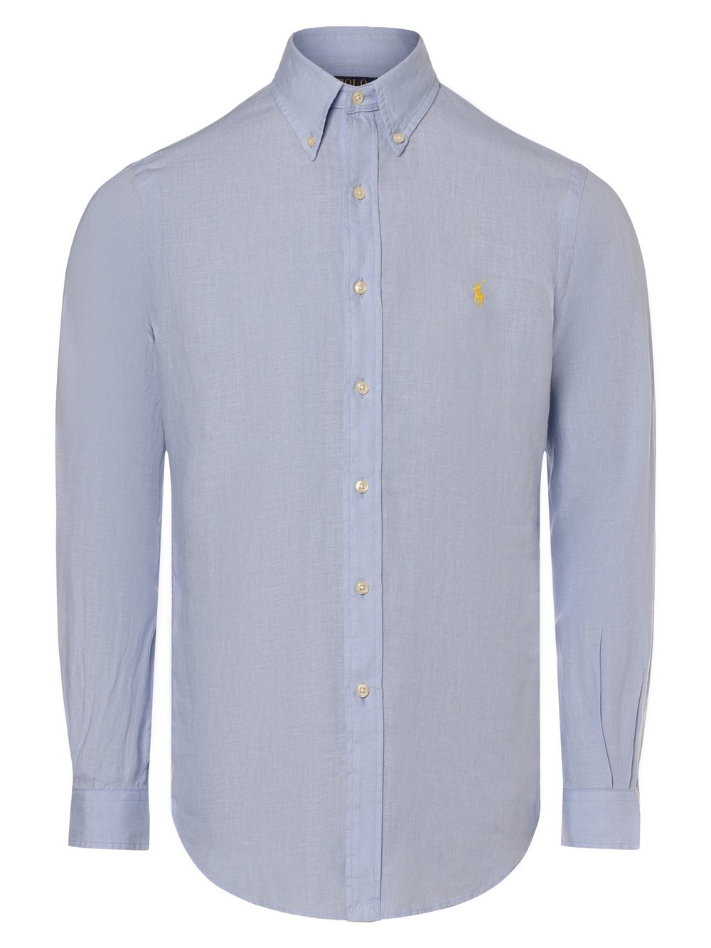 Polo Ralph Lauren Męska koszula lniana Mężczyźni Regular Fit len niebieski jednolity button down, M