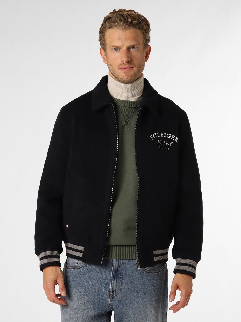 Tommy Hilfiger Kurtka męska Mężczyźni Wełna niebieski jednolity, S