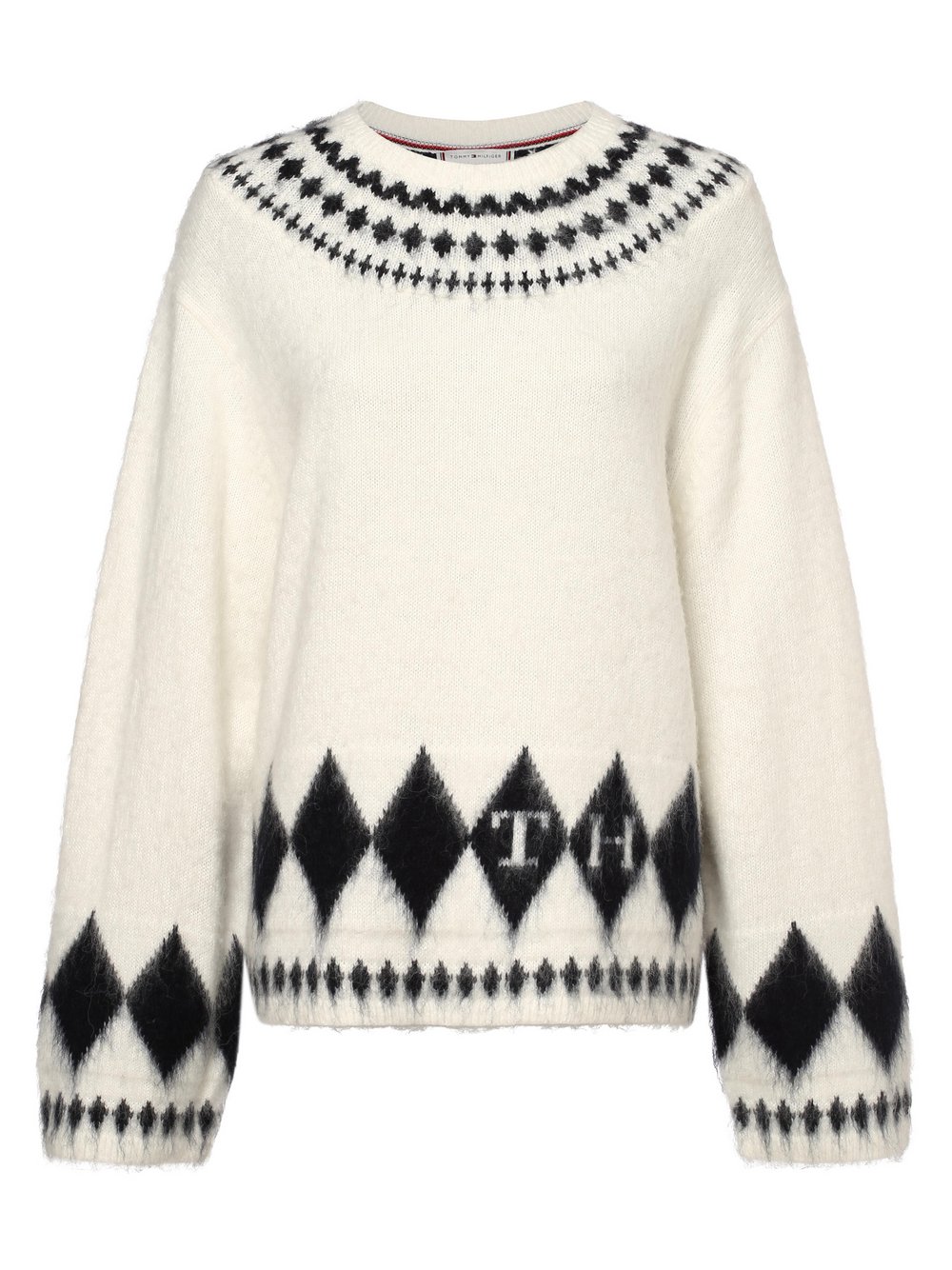 Tommy Hilfiger Sweter damski z dodatkiem alpaki Kobiety drobna dzianina biały|czarny wzorzysty, S