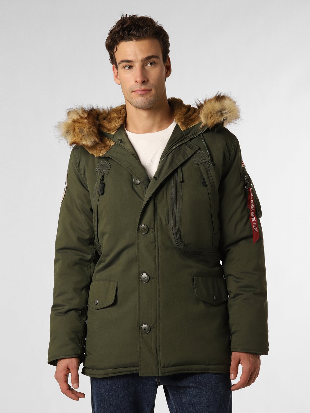 Alpha Industries Parka męska Mężczyźni Sztuczne włókno zielony jednolity, S