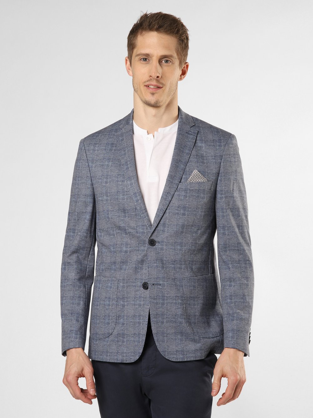 Finshley & Harding Marynarka męska Mężczyźni Modern Fit niebieski w kratkę, 50