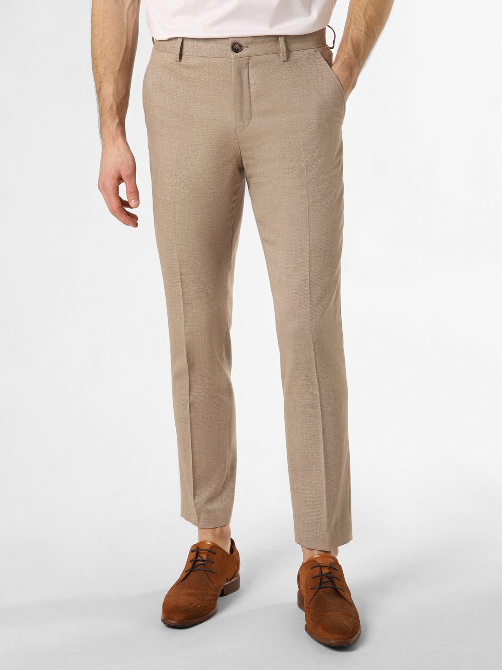 Selected Męskie spodnie od garnituru modułowego Mężczyźni Slim Fit beżowy wypukły wzór tkaniny, 42