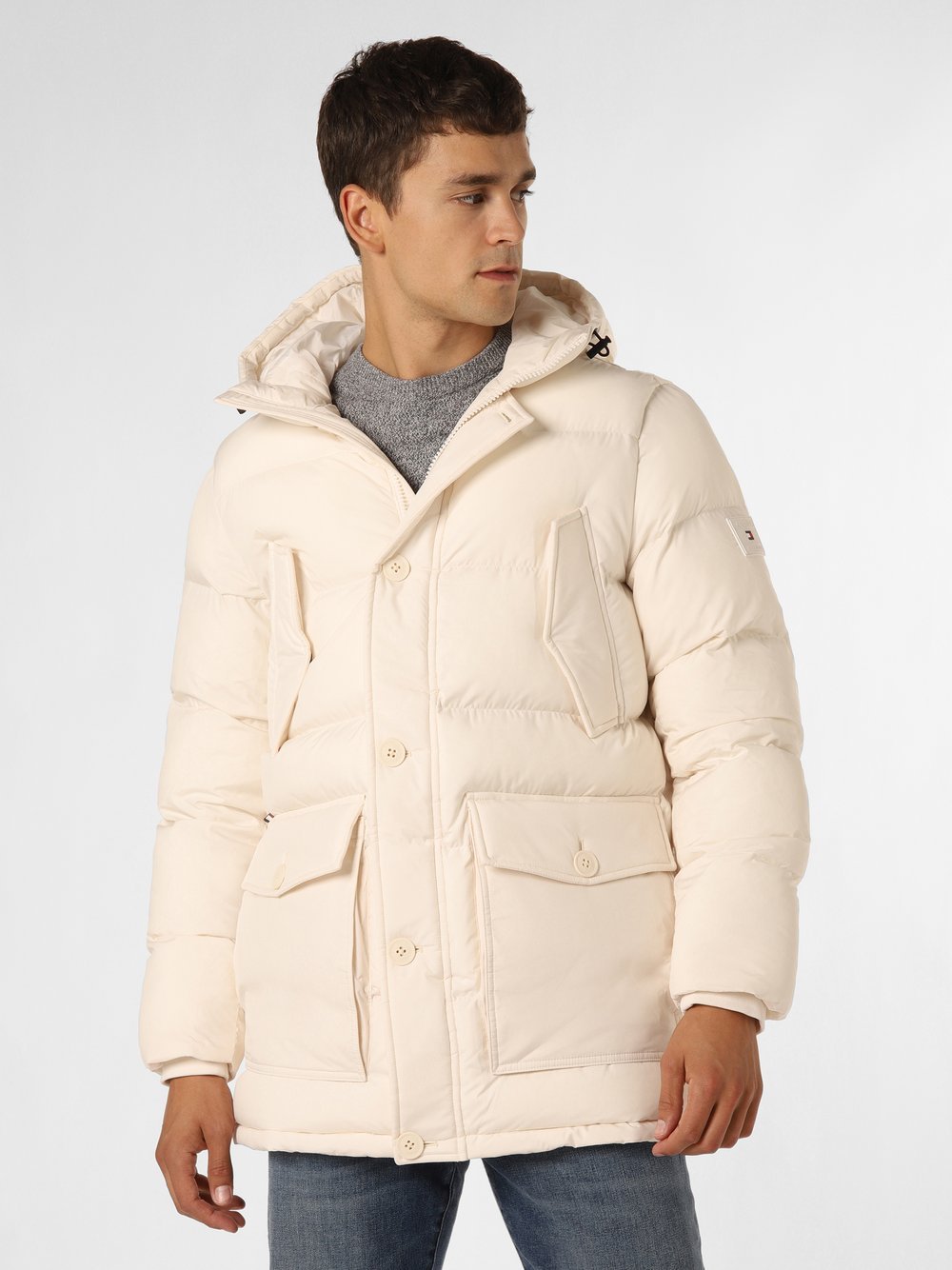 Tommy Hilfiger Parka męska Mężczyźni Sztuczne włókno biały jednolity, S