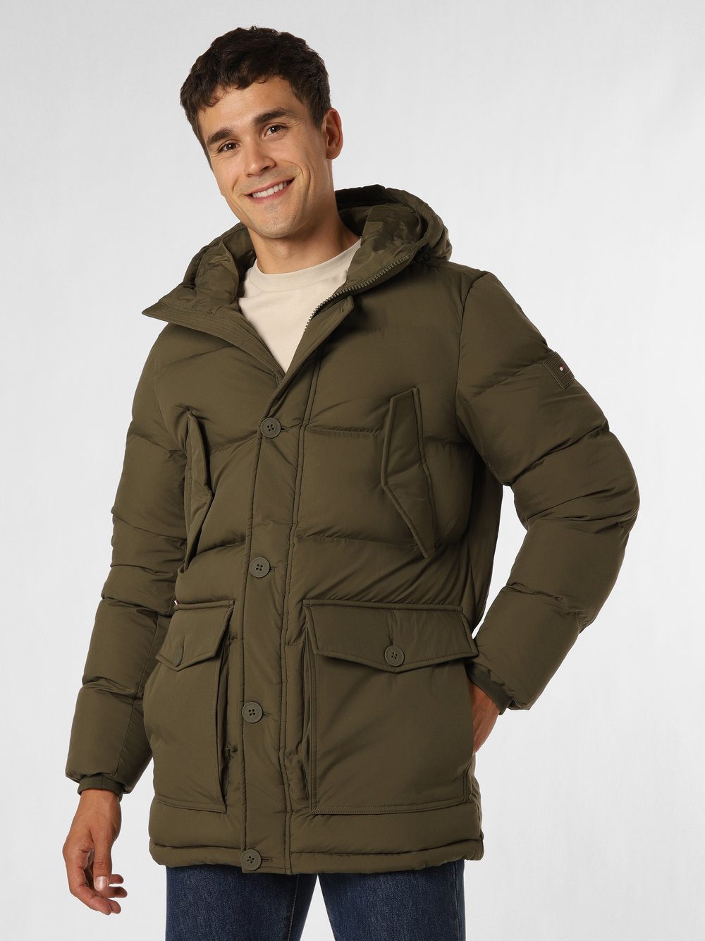 Tommy Hilfiger Parka męska Mężczyźni Sztuczne włókno zielony jednolity, S