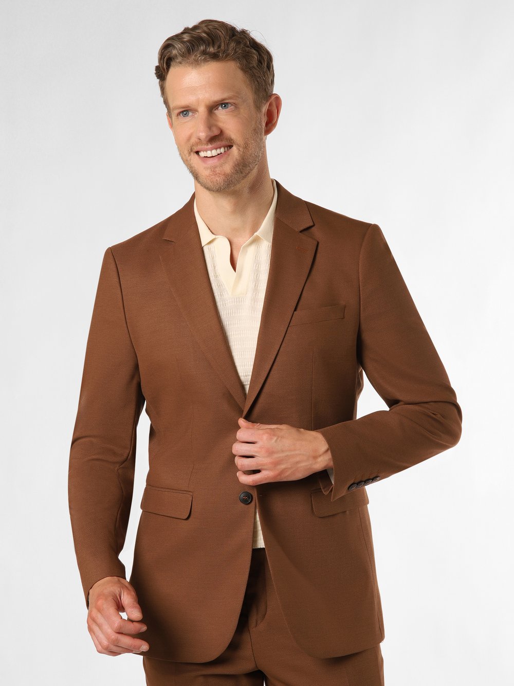 Selected Męska kurtka modułowa Mężczyźni Slim Fit brązowy jednolity, 44