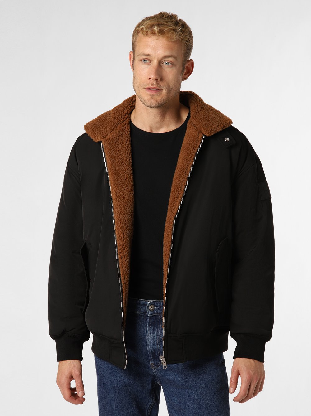 Calvin Klein Jeans Męska kurtka dwustronna Mężczyźni czarny|brązowy jednolity, M