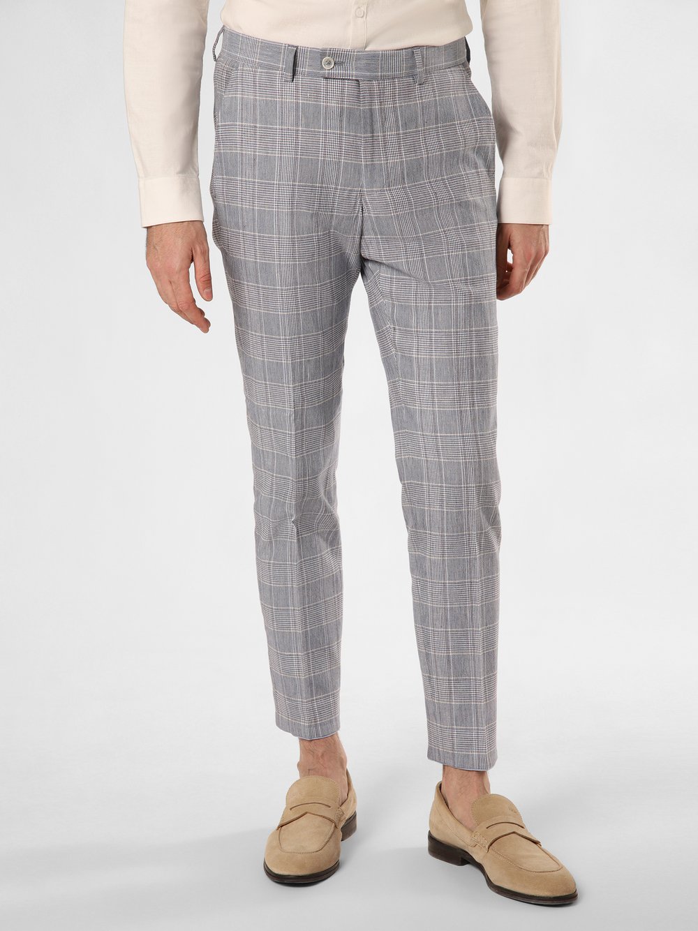 Finshley & Harding London Spodnie z zawartością lnu - Hoxdon Mężczyźni Slim Fit Bawełna niebieski w kratkę, 44