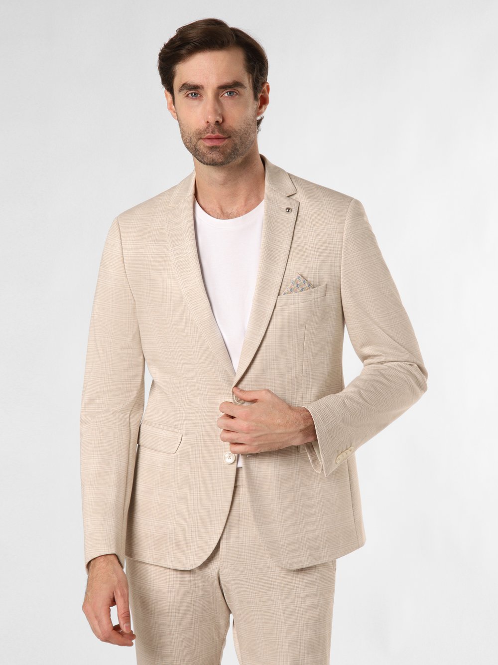 Finshley & Harding London Męska kurtka modułowa - Brixdon Mężczyźni Slim Fit beżowy w kratkę, 44