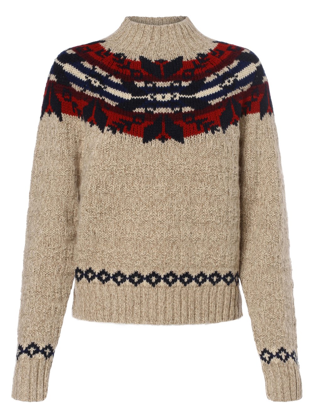Polo Ralph Lauren Sweter damski z dodatkiem lnu Kobiety Wełna beżowy|niebieski|czerwony wzorzysty, S