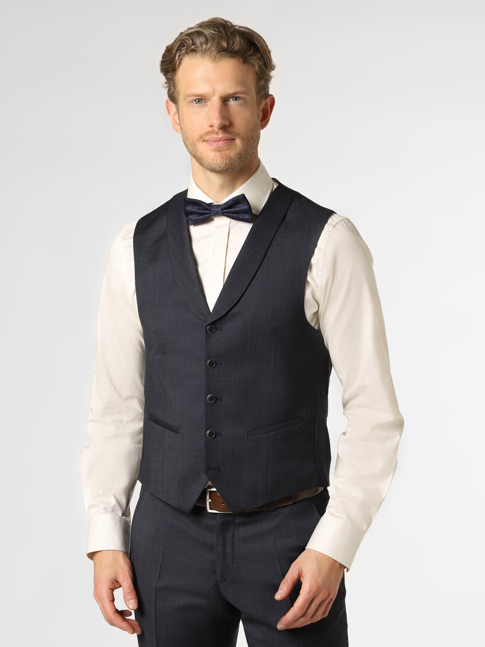CG - CLUB of GENTS Męska kamizelka od garnituru modułowego Mężczyźni Slim Fit wełna ze strzyży niebieski wypukły wzór tkaniny, 46