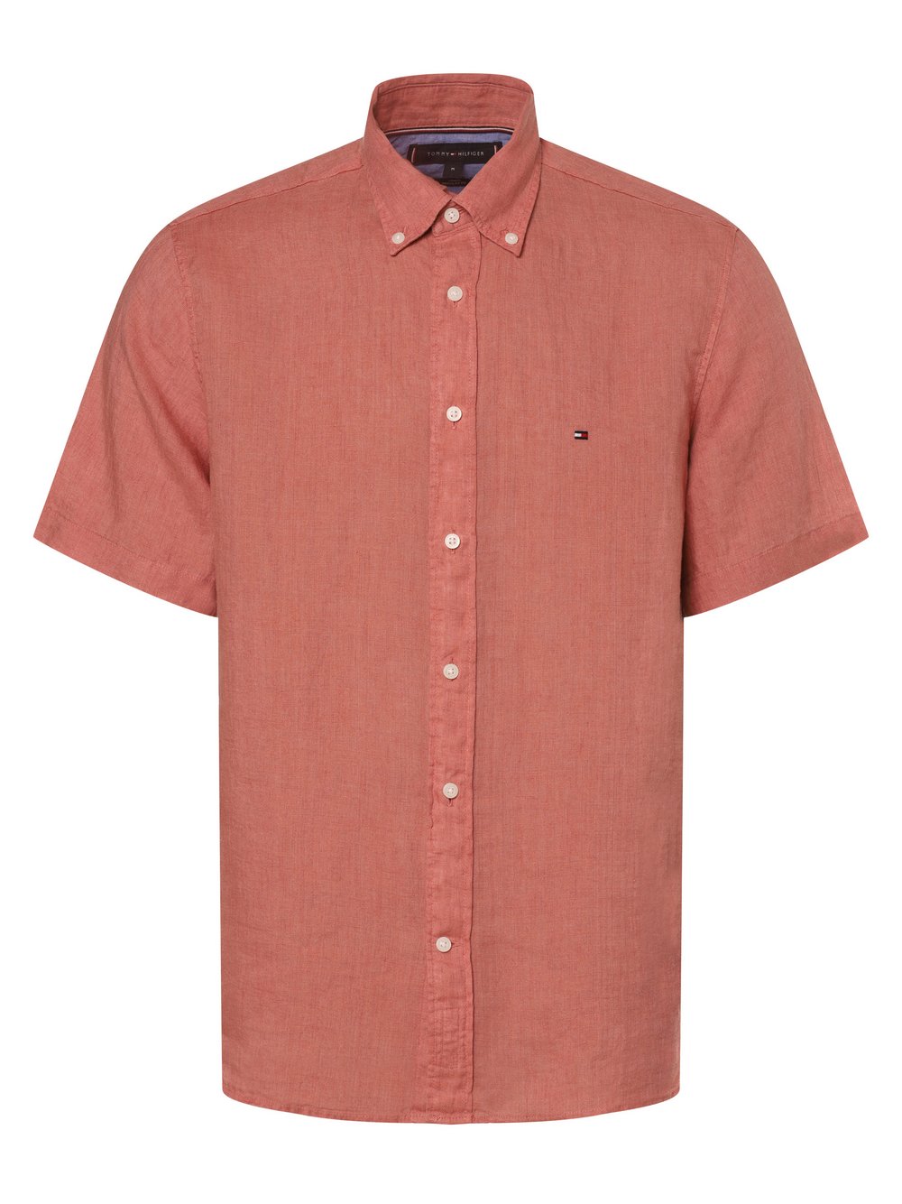 Tommy Hilfiger Męska koszula lniana Mężczyźni Regular Fit len brązowy|pomarańczowy jednolity, L