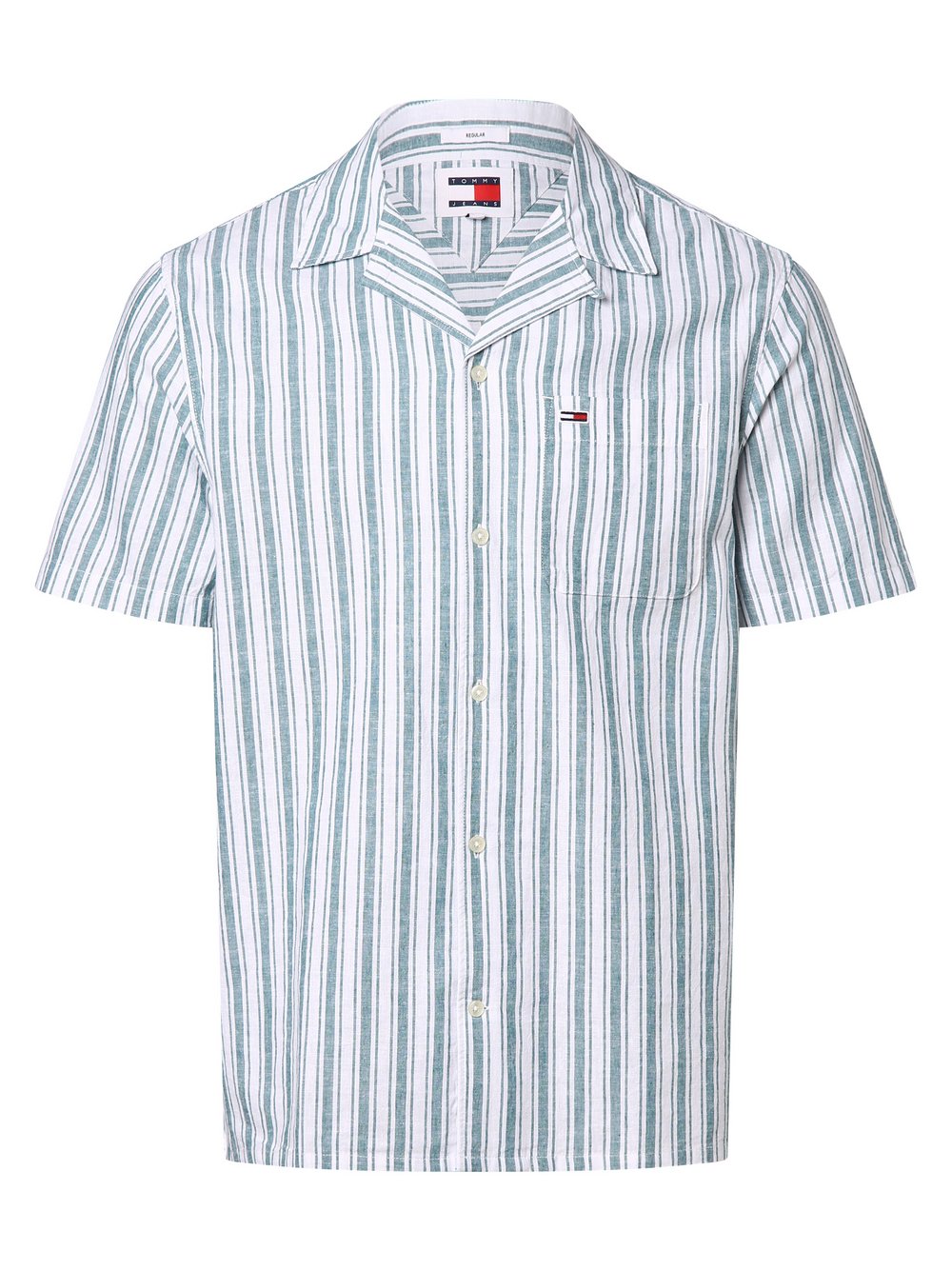 Tommy Jeans Koszula męska z zawartością lnu Mężczyźni Regular Fit Bawełna niebieski|biały w paski, S
