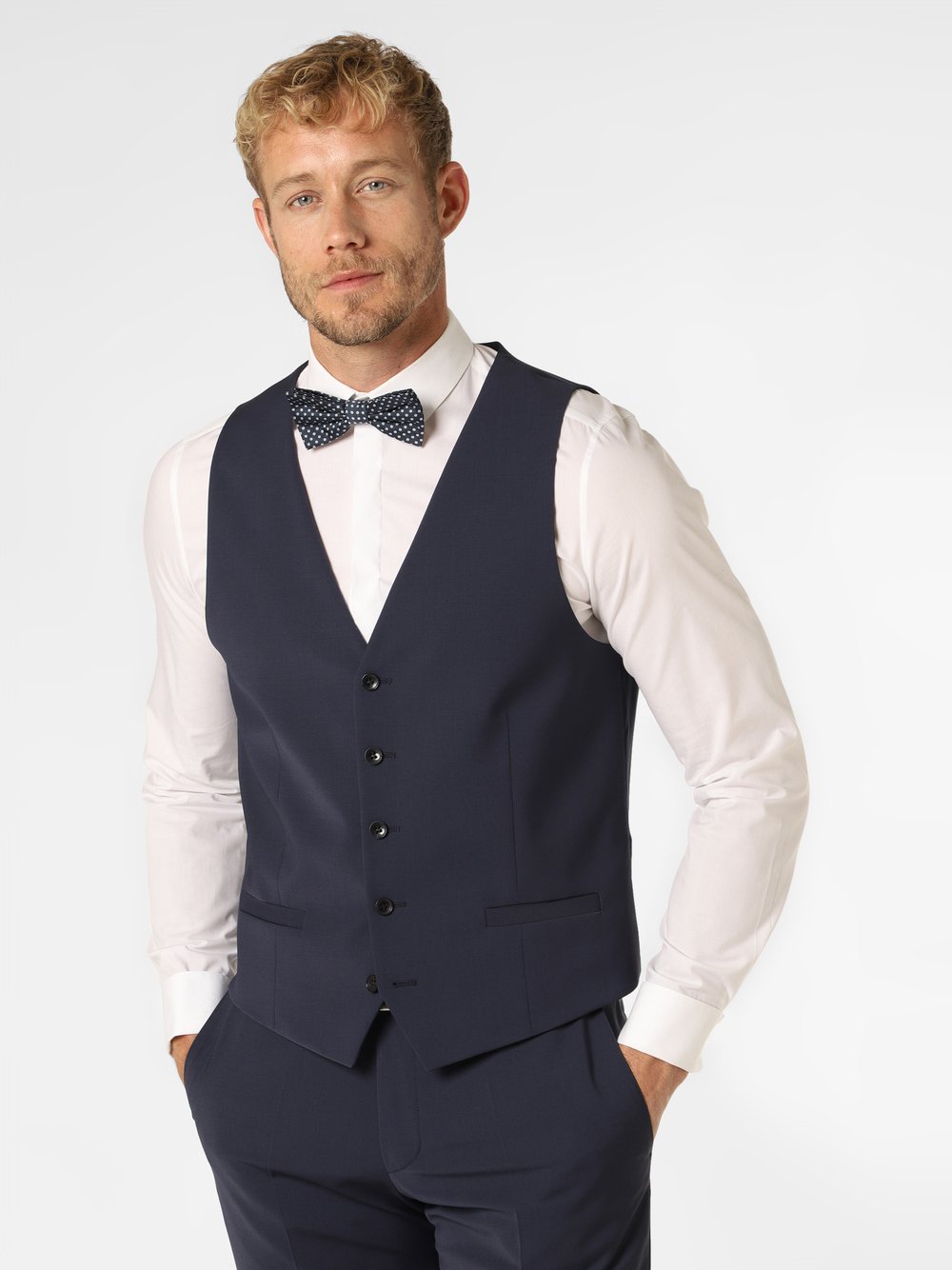 Strellson Męska kamizelka od garnituru modułowego Mężczyźni Super Slim Fit niebieski jednolity, 46
