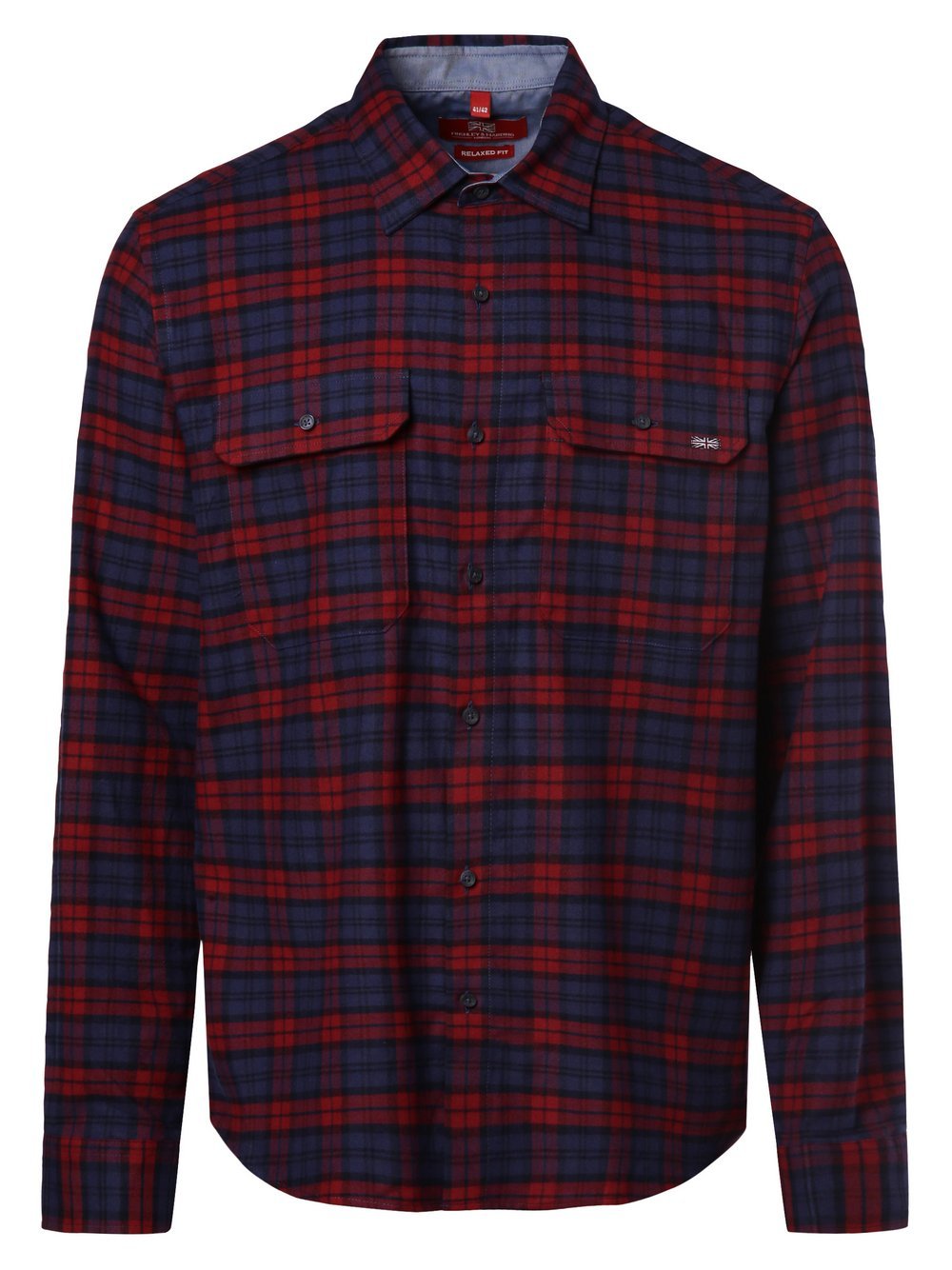 Finshley & Harding London Koszula męska Mężczyźni Comfort Fit Bawełna niebieski|czerwony|wyrazisty róż w kratkę, 35-36