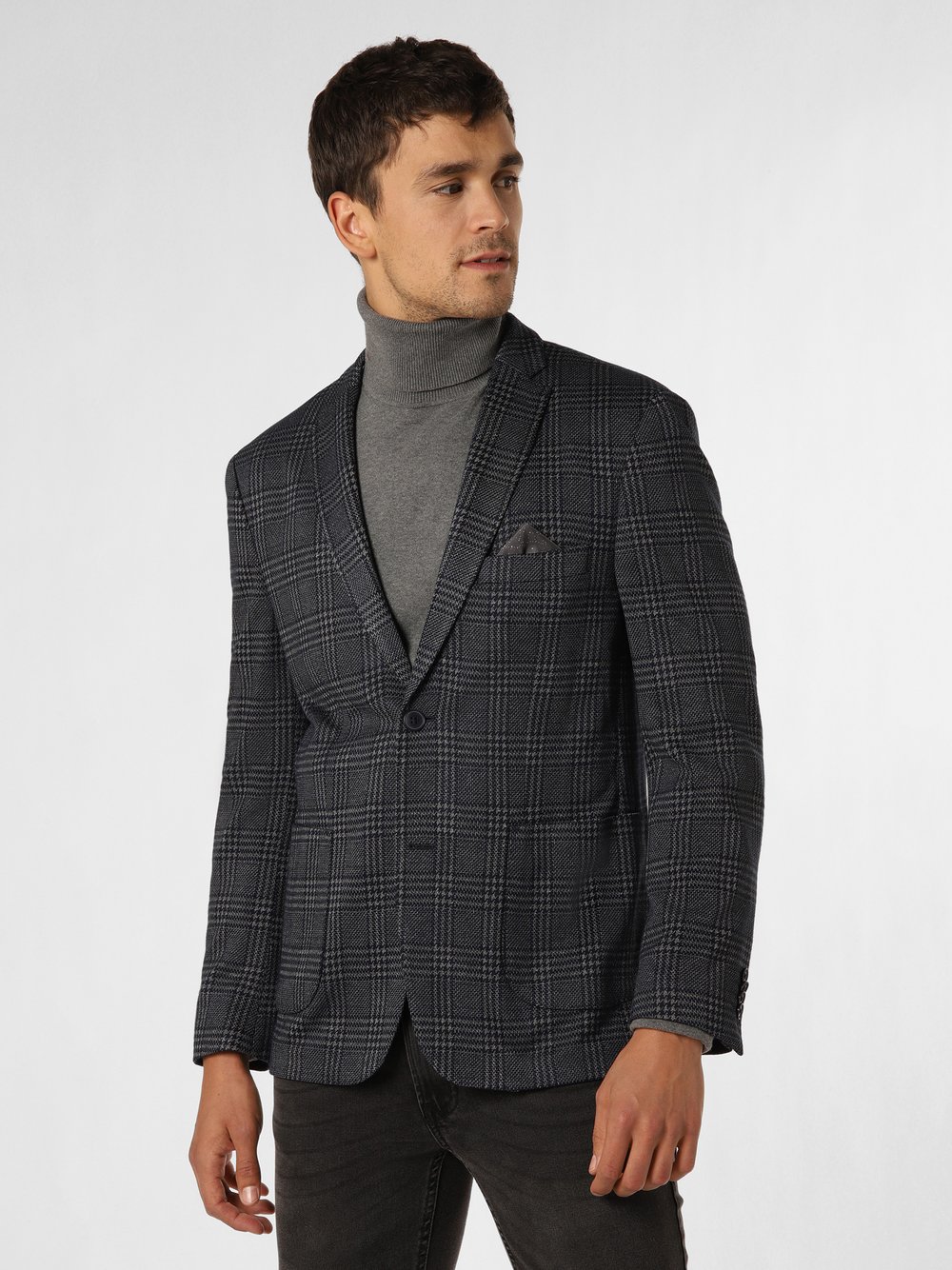 Finshley & Harding Marynarka męska Mężczyźni Modern Fit Sztuczne włókno niebieski|szary w kratkę, 25